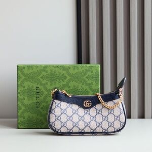 Gucci Blue GG Supreme Mini Shoulder Bag with Gold Chain